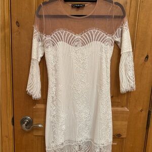 For Love And Lemons White Sheath Dress with Bell Sleeves